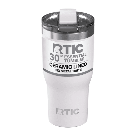 RTIC 30 oz Ceramic Lined Insulated Essential Tumbler, Leak-Resistant Lid, White