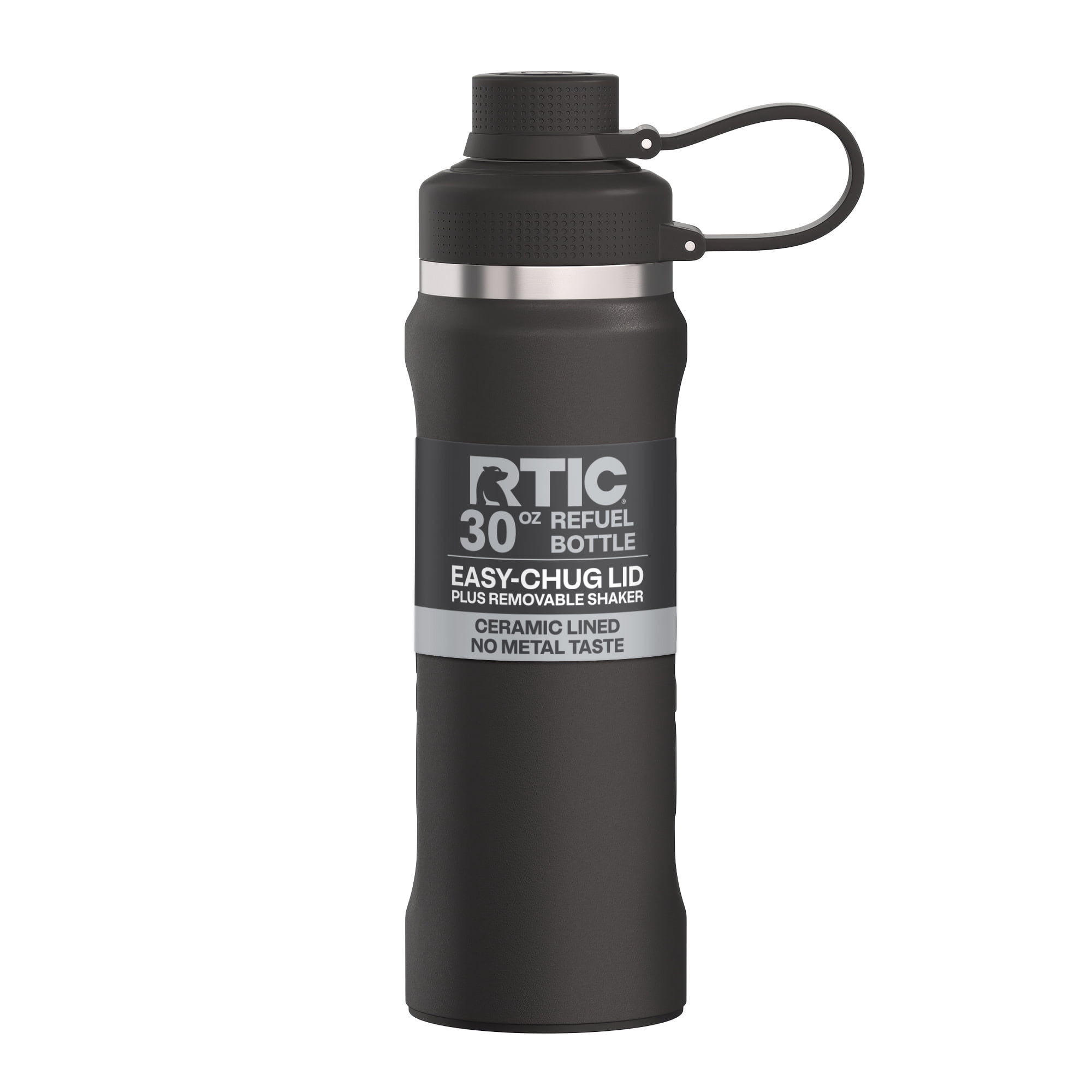 RTIC 30 oz Ceramic Lined Insulated Refuel Water Bottle, Leak Proof with Removable Shaker, Black