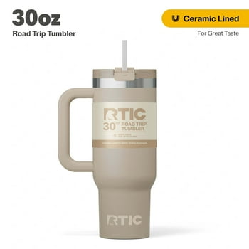RTIC 30 oz Ceramic Lined Road Trip Tumbler, Leak-Resistant Straw Lid, Beach