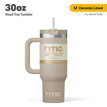 RTIC 30 oz Ceramic Lined Road Trip Tumbler, Leak-Resistant Straw Lid, Beach