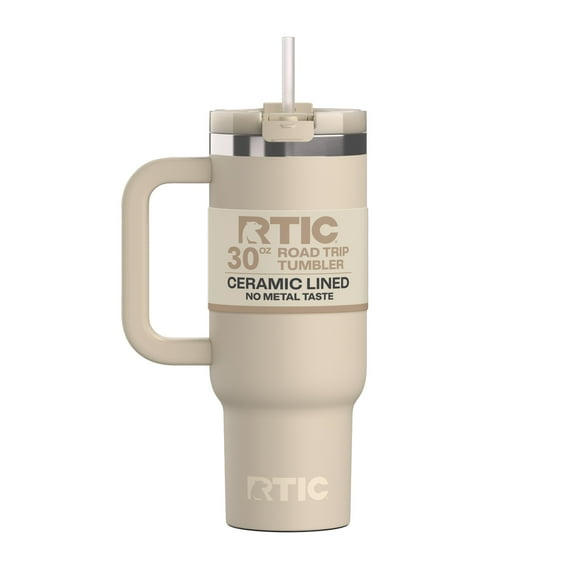 RTIC 30 oz Ceramic Lined Road Trip Tumbler, Leak-Resistant Straw Lid, Beach