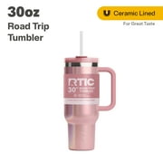 RTIC 30 oz Ceramic Lined Road Trip Tumbler, Leak-Resistant Straw Lid, Dusty Rose Glitter