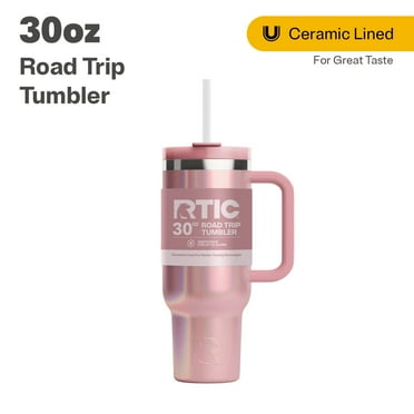 RTIC 30 oz Ceramic Lined Road Trip Tumbler, Leak-Resistant Straw Lid, Dusty Rose Glitter