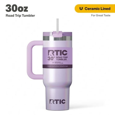 RTIC 30 oz Ceramic Lined Road Trip Tumbler, Leak-Resistant Straw Lid, Lavender Glitter