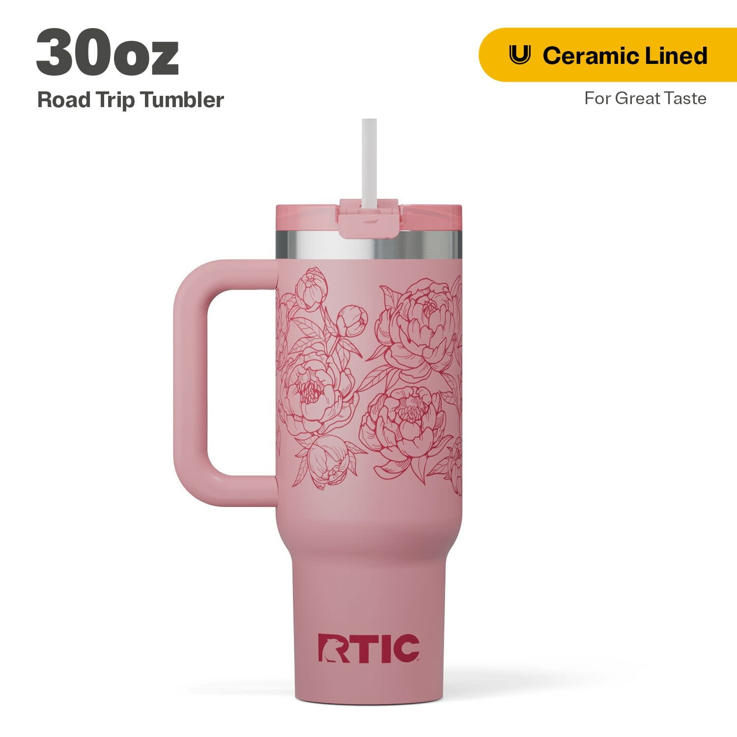 RTIC 30 oz Insulated Tumbler with Handle, Ceramic Lined, Leak