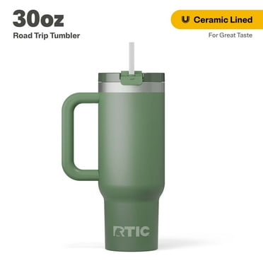 RTIC 30 oz Ceramic Lined Road Trip Tumbler, Leak-Resistant Straw Lid, Sage