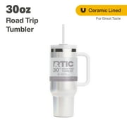 RTIC 30 oz Ceramic Lined Road Trip Tumbler, Leak-Resistant Straw Lid, White Glitter