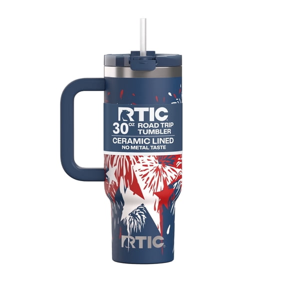 RTIC 30 oz Tumbler, Ceramic Lined, Leak-Resistant Straw Lid, Road Trip, Fireworks
