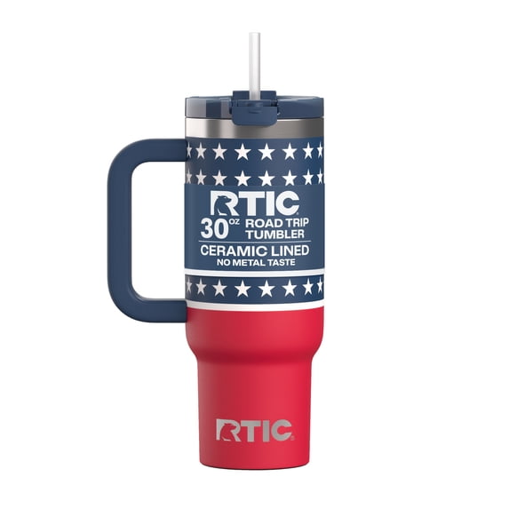 RTIC 30 oz Tumbler, Ceramic Lined, Leak-Resistant Straw Lid, Road Trip, Stars