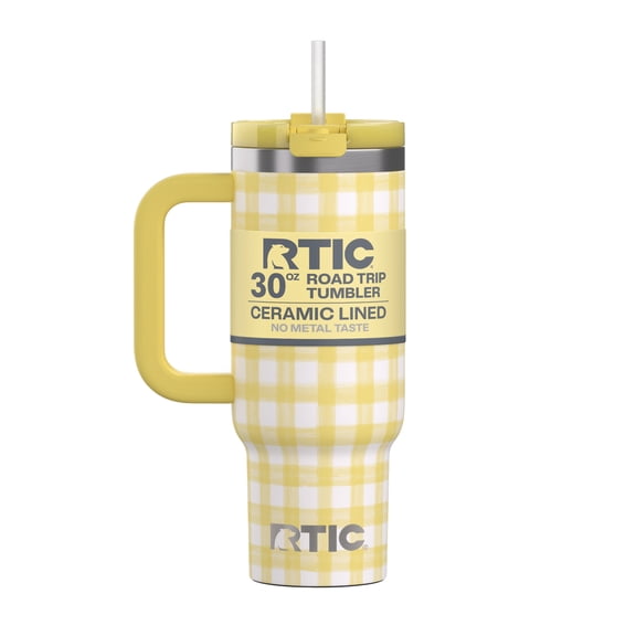 RTIC 30 oz Tumbler, Ceramic Lined, Leak-Resistant Straw Lid, Road Trip, Sunlight Gingham
