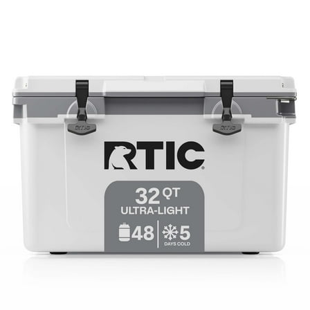 RTIC 32 QT Ultra-Light Hard-Sided Ice Chest Cooler, Fits 48 Cans, White & Grey