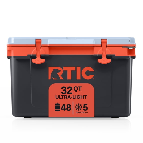 RTIC 32 Qt 48-Can Ultra-Light Ice Chest Cooler, Light Black & Persimmon