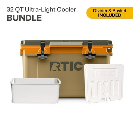 RTIC 32 Quart Ultra-Light Hard Cooler Bundle, with Freezable Divider & Dry Basket, Trailblazer