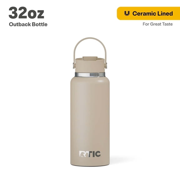 RTIC 32 oz Ceramic Lined Insulated Outback Water Bottle, Leak Resistant, Beach