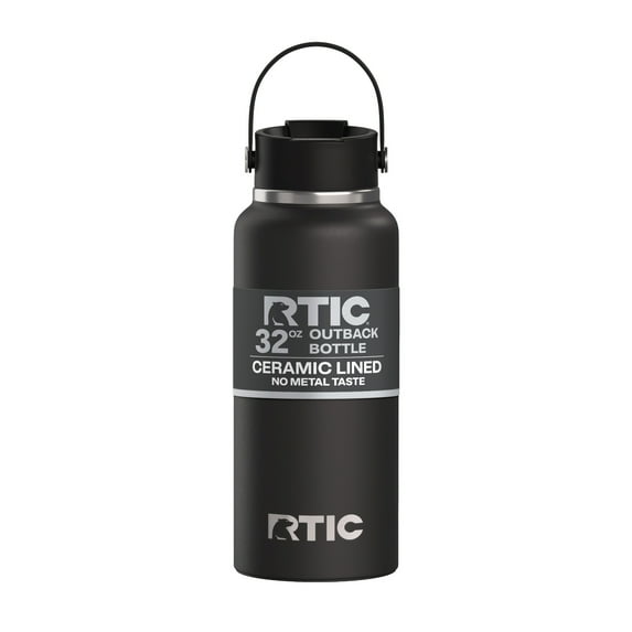 RTIC 32 oz Ceramic Lined Insulated Outback Water Bottle, Leak Resistant, Black