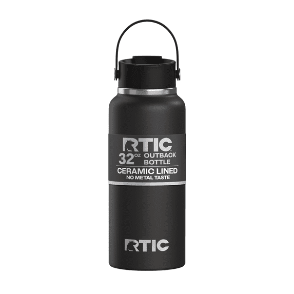 RTIC 32 oz Ceramic Lined Insulated Outback Water Bottle, Leak Resistant, Black