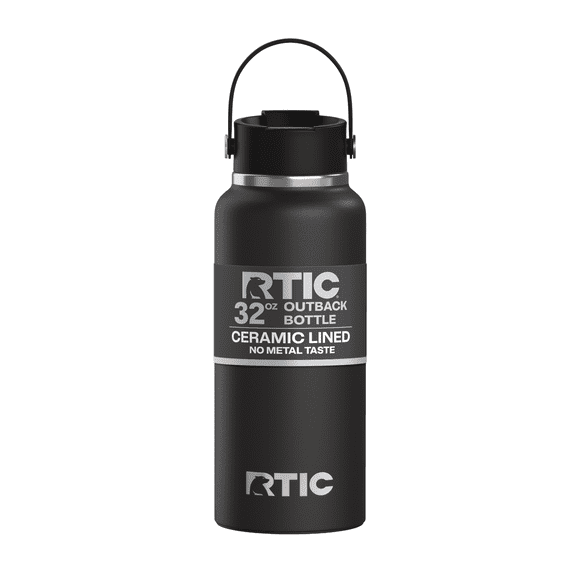 RTIC 32 oz Ceramic Lined Insulated Outback Water Bottle, Leak Resistant, Black