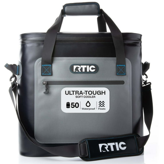 RTIC 36 Qt, Ultra-Tough Soft Cooler, Holds 50 Cans, Leakproof, Waterproof, Blue / Grey