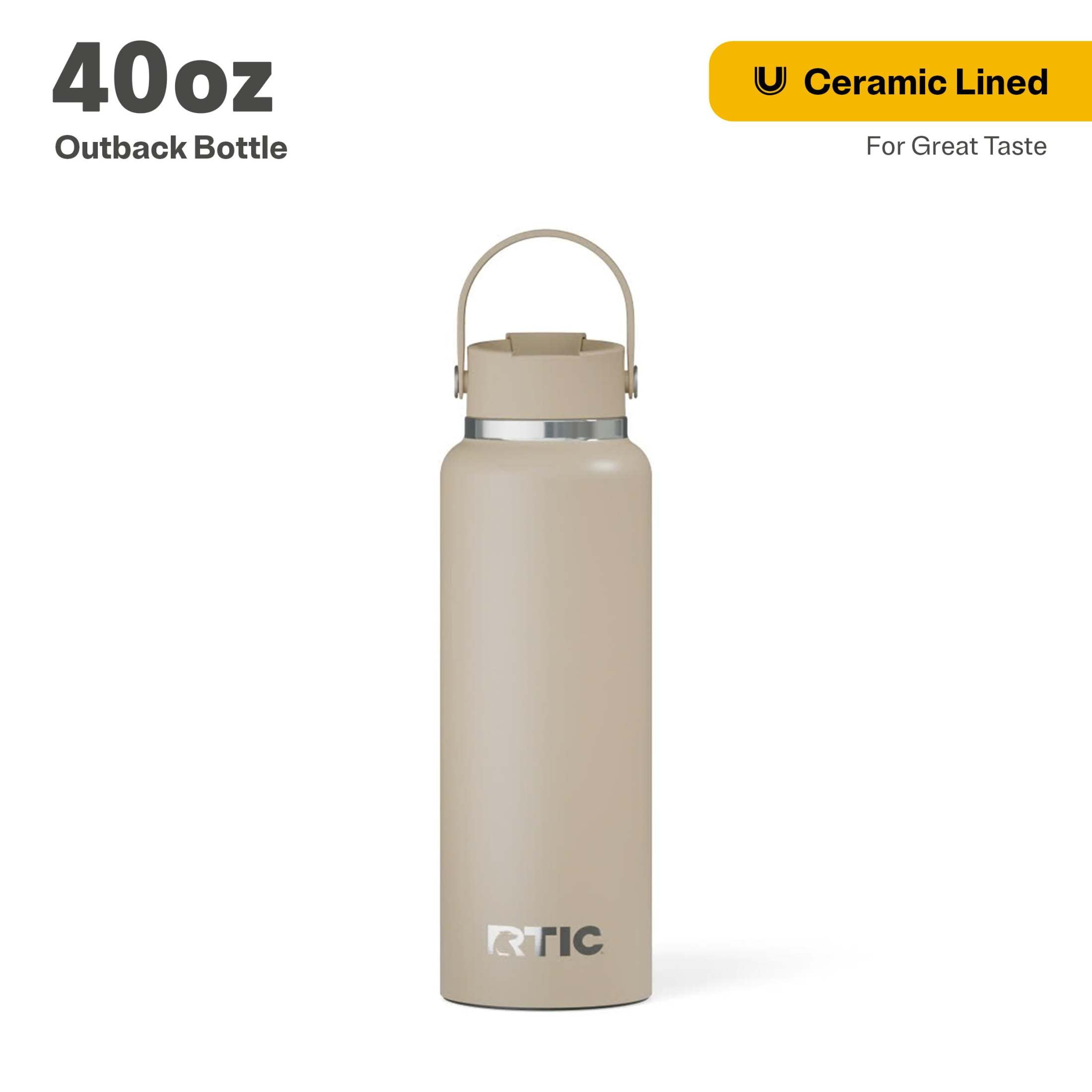 RTIC 40 oz Ceramic Lined Insulated Outback Water Bottle, Leak Resistant, Beach