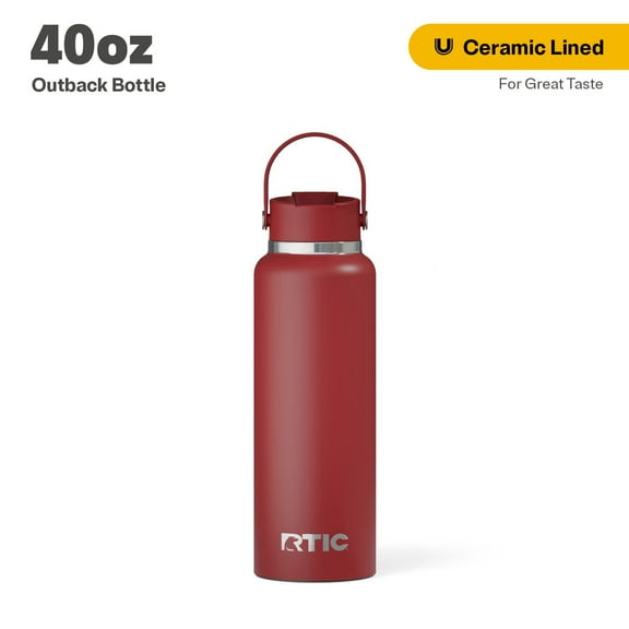 RTIC 40 oz Ceramic Lined Insulated Outback Water Bottle, Leak Resistant, Black Cherry