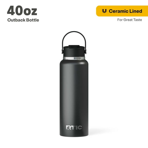 RTIC 40 oz Ceramic Lined Insulated Outback Water Bottle, Leak Resistant, Black