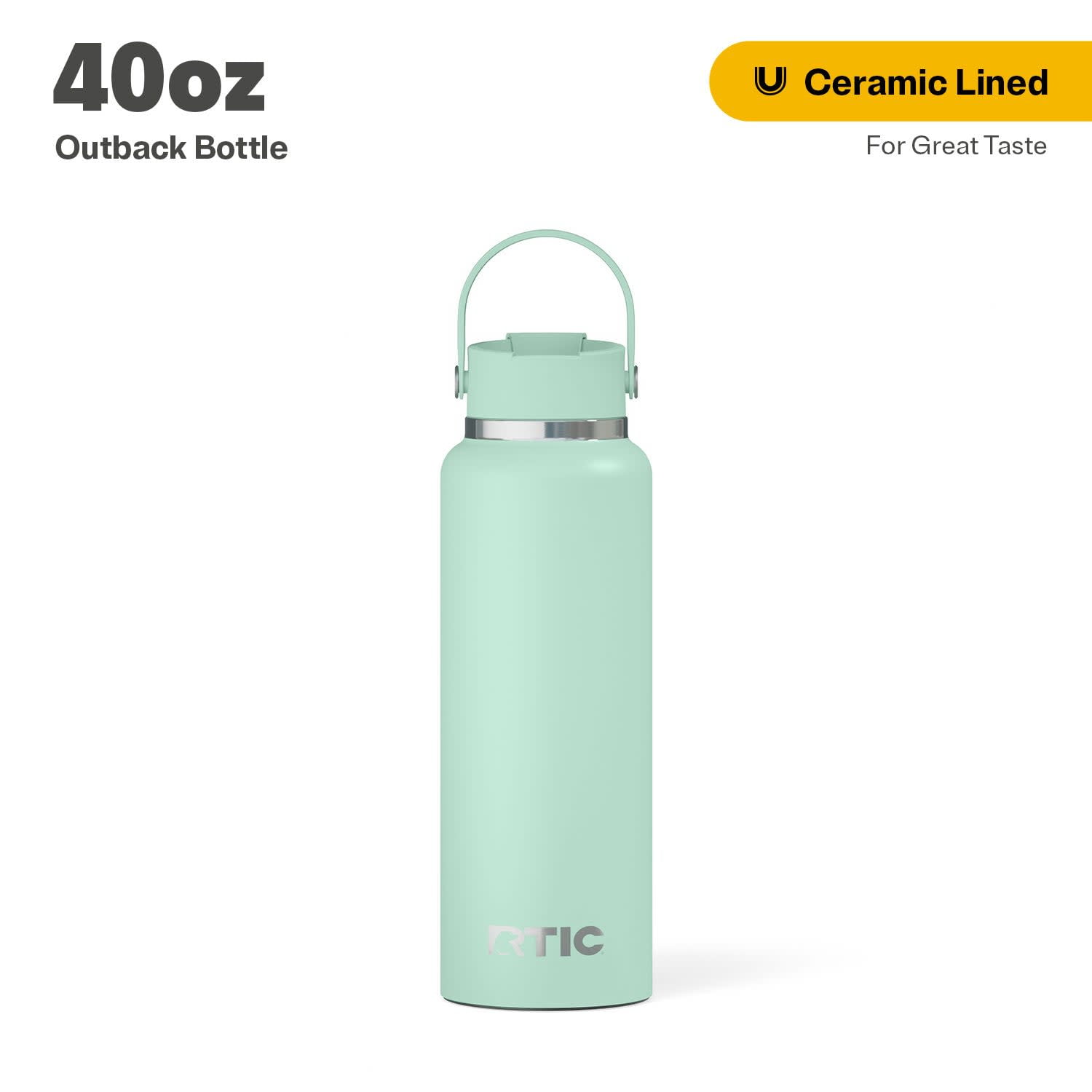 RTIC 40 oz Ceramic Lined Insulated Outback Water Bottle, Leak Resistant, Fresh Mint
