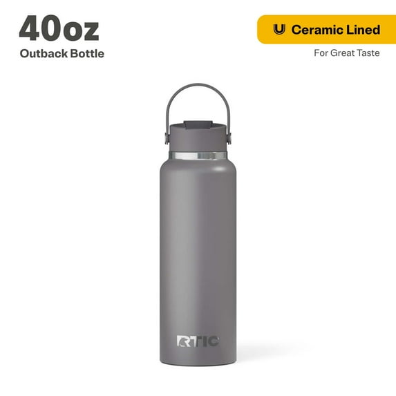 RTIC 40 oz Ceramic Lined Insulated Outback Water Bottle, Leak Resistant, Graphite