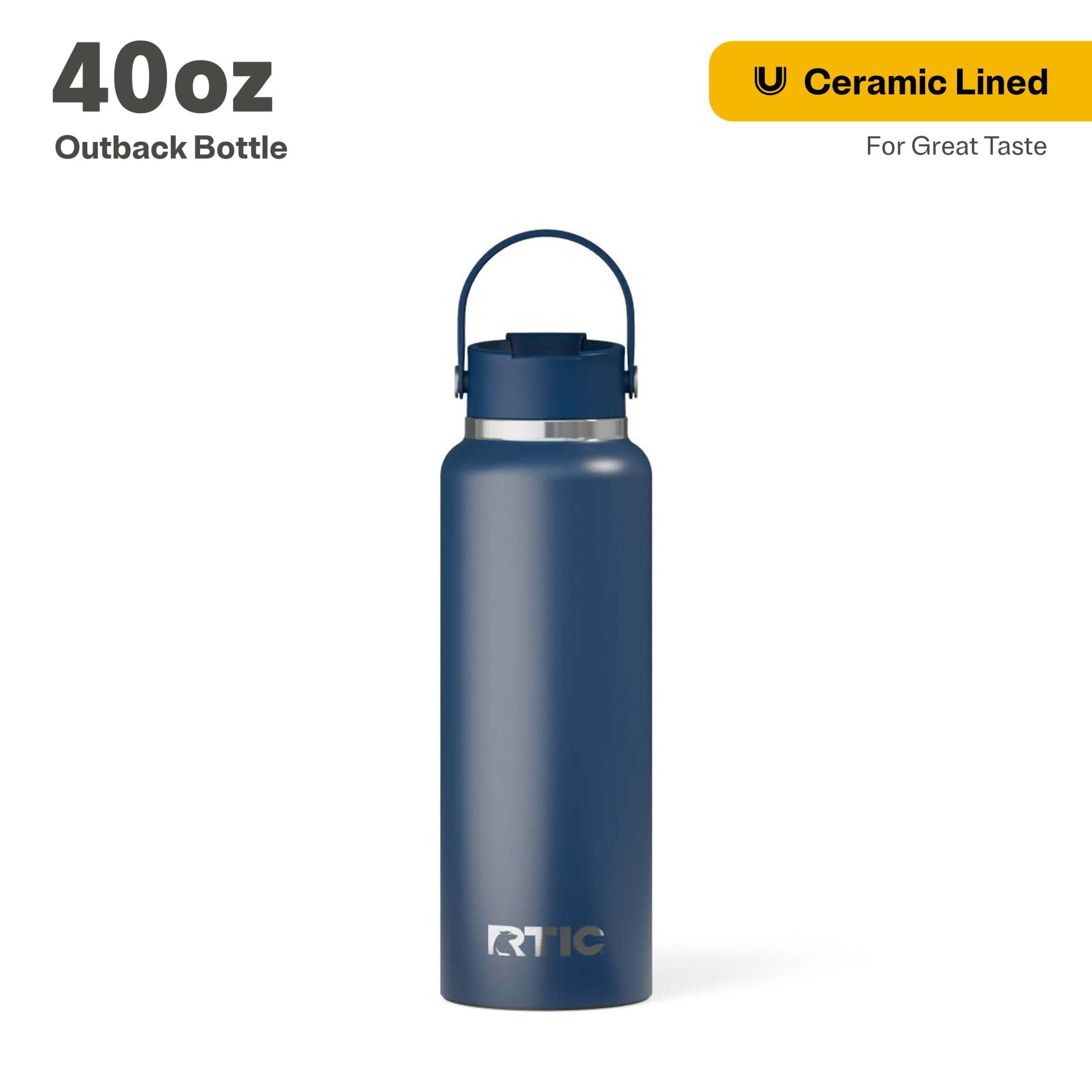 RTIC 40 oz Ceramic Lined Insulated Outback Water Bottle, Leak Resistant, Navy
