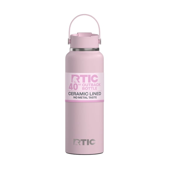 RTIC 40 oz Ceramic Lined Insulated Outback Water Bottle, Leak Resistant, Pale Pink