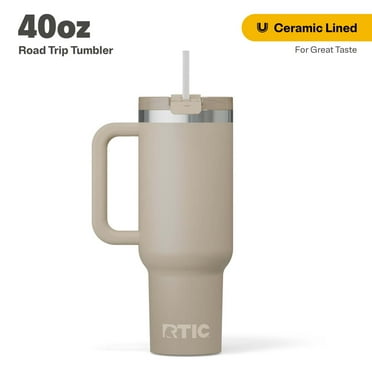 RTIC 40 oz Ceramic Lined Road Trip Tumbler, Leak-Resistant Lid with Straw, Beach