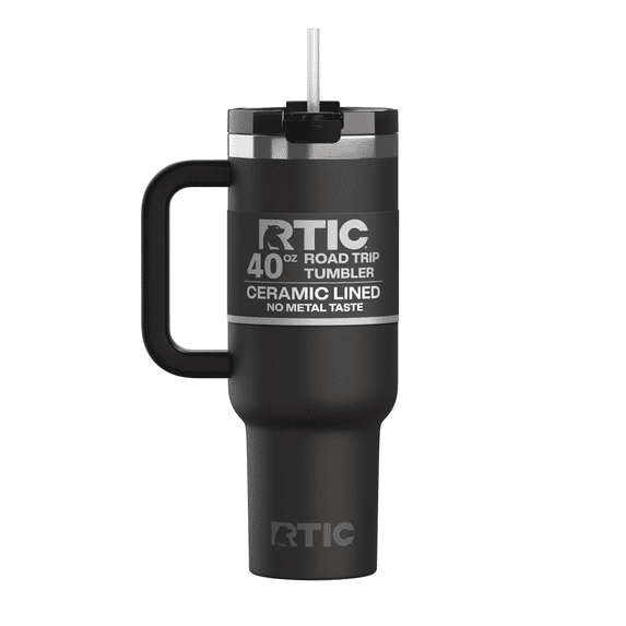 RTIC 40 oz Ceramic Lined Road Trip Tumbler, Leak-Resistant Straw Lid, Black