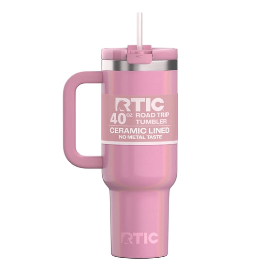 RTIC 40 oz Ceramic Lined Road Trip Tumbler, Leak-Resistant Straw Lid, Dusty Rose Glitter
