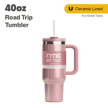 RTIC 40 oz Ceramic Lined Road Trip Tumbler, Leak-Resistant Lid with Straw, Dusty Rose Glitter