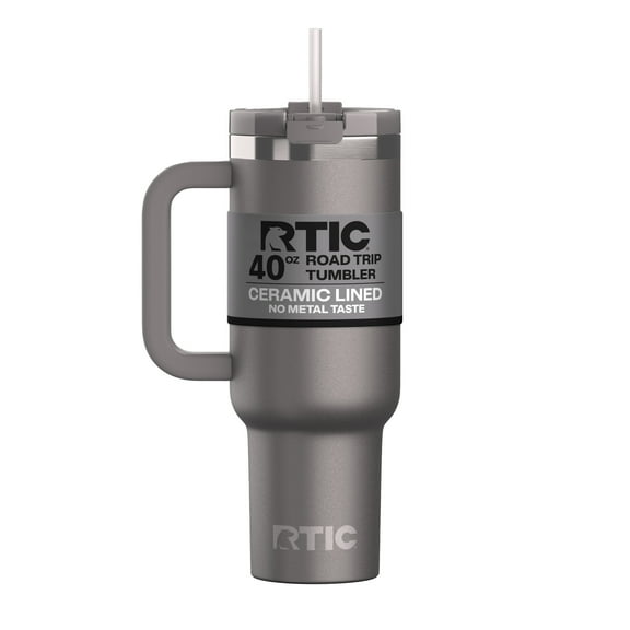 RTIC 40 oz Insulated Tumbler with Handle, Ceramic Lined, Leak-Resistant Straw Lid, Graphite