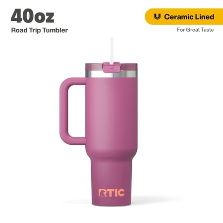 RTIC 40 oz Ceramic Lined Road Trip Tumbler, Leak-Resistant Lid with Straw, Orchid