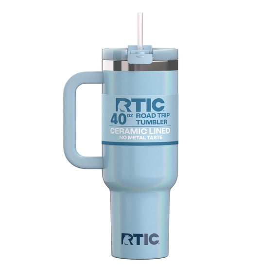 RTIC 40 oz Ceramic Lined Road Trip Tumbler, Leak-Resistant Straw Lid, RTIC Ice Glitter