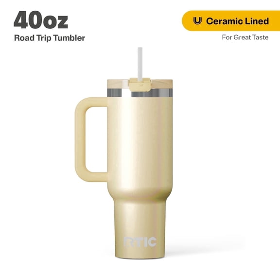 RTIC 40 oz Ceramic Lined Road Trip Tumbler, Leak-Resistant Lid with Straw, Sunlight Glitter