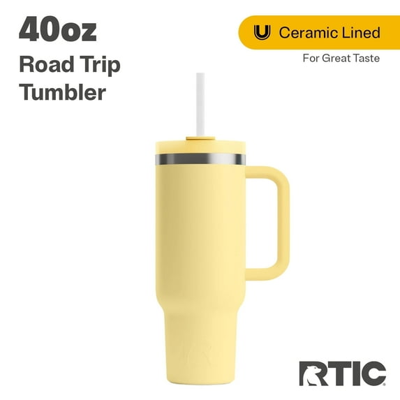RTIC 40 oz Ceramic Lined Road Trip Tumbler, Leak-Resistant Lid with Straw, Sunlight