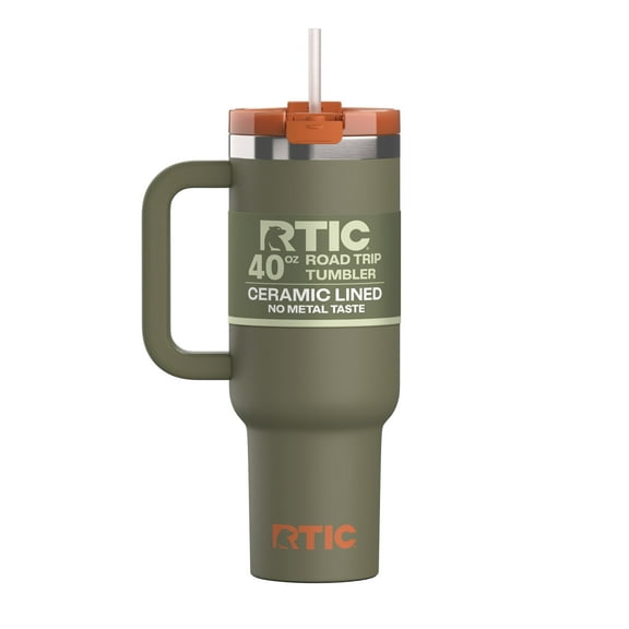 RTIC 40 oz Insulated Tumbler with Handle, Ceramic Lined, Leak-Resistant Straw Lid, Trailblazer