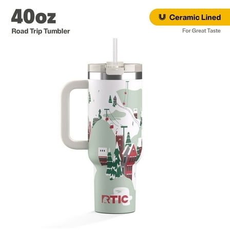 RTIC 40 oz Ceramic Lined Road Trip Tumbler, Leak-Resistant Straw Lid, Christmas, Holiday, Apres Ski