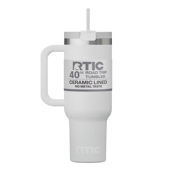 RTIC Road Trip 40 oz Leak-Resistant Straw Lid Ceramic Lined Tumbler, Cool Grey