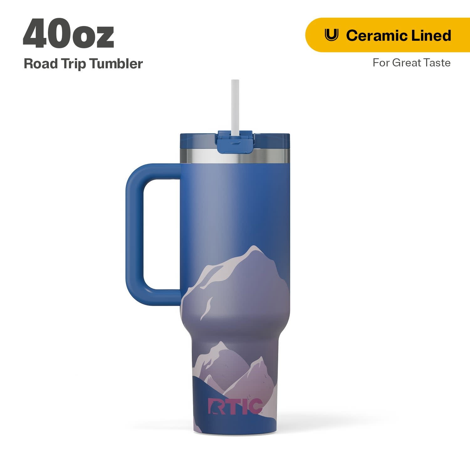 RTIC 40 oz Ceramic Lined Road Trip Tumbler, Leak-Resistant Straw