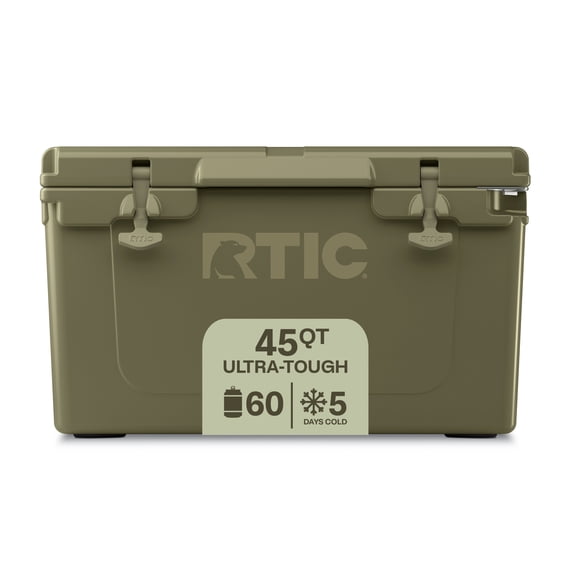 RTIC Ultra-Tough 45 Qt Hard-Sided Ice Chest Cooler, Fits 60 Cans, Olive