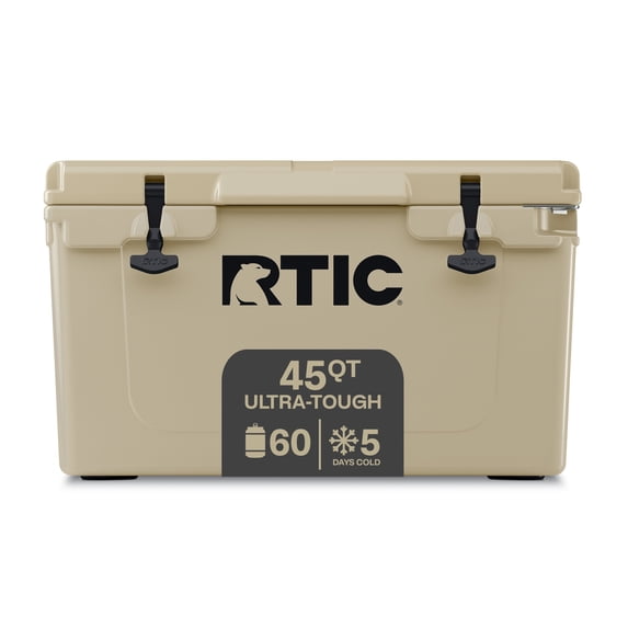 RTIC Ultra-Tough 45 Qt Hard-Sided Ice Chest Cooler, Fits 60 Cans, Tan