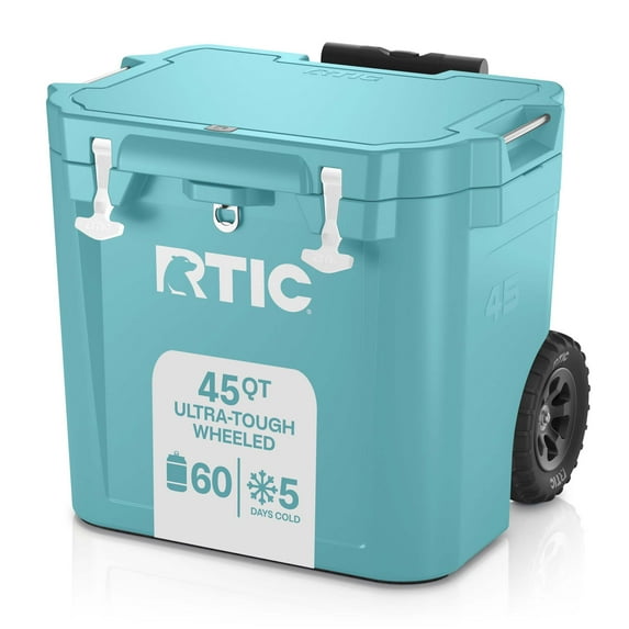 RTIC 45 QT Ultra-Tough Wheeled Hard-Sided Ice Chest Cooler, Fits 60 Cans, Lagoon