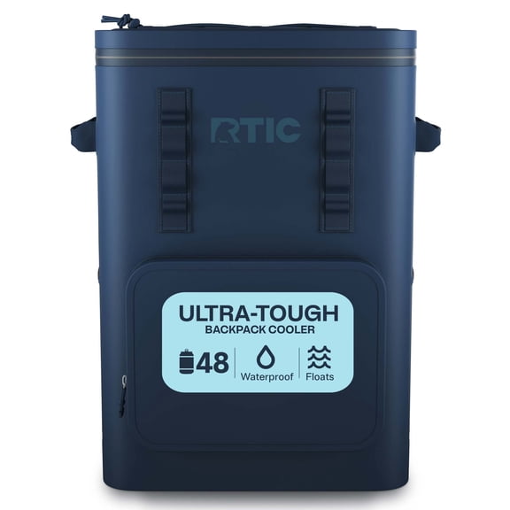 RTIC 48 Can Ultra-Tough Backpack Cooler, Leakproof Cooler, Waterproof Zipper, Navy