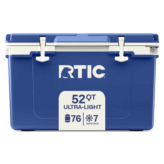 RTIC 52 QT Hard-Sided Ice Chest Cooler, Ultra-Light, Fits 76 Cans, Cobalt & White