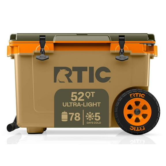 RTIC 52 QT Wheeled Hard-Sided Ice Chest Cooler, Ultra-Light, Fits 76 Cans, Trailblazer