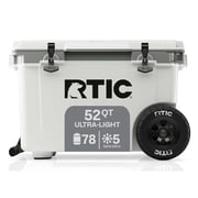 RTIC 52 QT Wheeled Hard-Sided Ice Chest Cooler, Ultra-Light, Fits 76 Cans, White & Grey