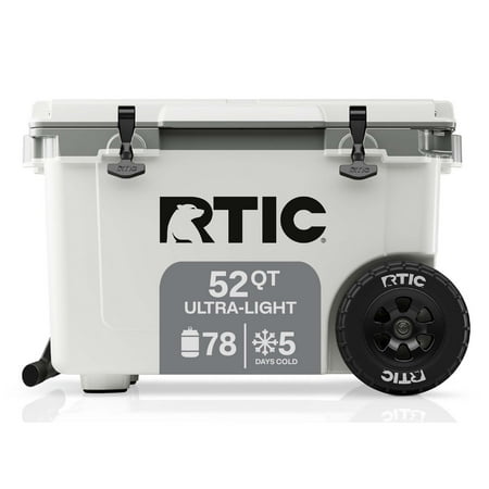 RTIC 52 QT Wheeled Hard-Sided Ice Chest Cooler, Ultra-Light, Fits 76 Cans, White & Grey